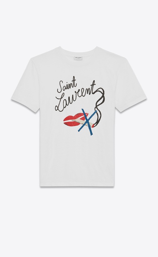 SAINT LAURENT T-Shirt & Jersey Damen Kurzärmeliges BOUCHE SAINT LAURENT Boyfriend-T-Shirt aus elfenbeinfarbenem Baumwolljersey a_V4